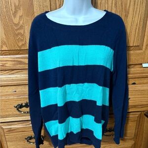 Navy and Aqua stripped Cashmere Sweater M